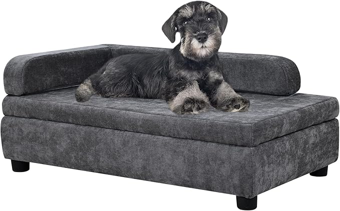 AFBKSS&BB Pet Sofa with Hidden Storage for Puppy and Cat,Linen Fabric Dog Sofa,Cat Couch with Wooden Frame (Grey)