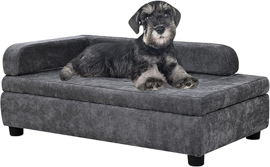 AFBKSS&BB Pet Sofa with Hidden Storage for Puppy and Cat,Linen Fabric Dog Sofa,Cat Couch with Wooden Frame (Grey)