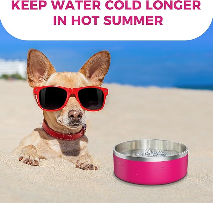 LIHONG Stainless Steel Dog Bowls for Small Medium Sized Dogs Non Slip,Insulated Dog Bowl,Pet Bowl for Food and Water,Rustproof(40oz,Pitaya Pink)