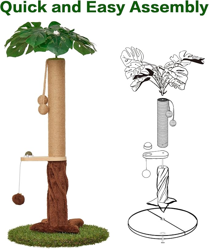 33.86" Tall Cat Scratching Posts with Sisal Rope, Dangling Balls and Natural Healthy Catnip Balls, Cat Scratcher with Extra Cat Energy Ball for Indoor Cats Adults and Kitten