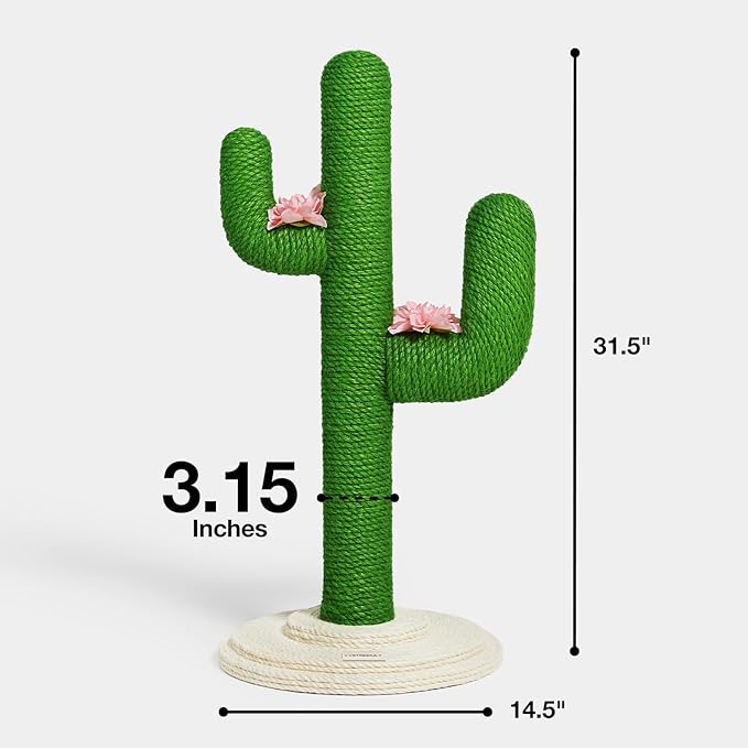 VETRESKA Cat Scratchers for Indoor Cats Cactus Cat Scratch Post Sisal Rope , 31.5'' Tall Green Vertical Cactus Cat Tree Scratching Posts Protect Furniture