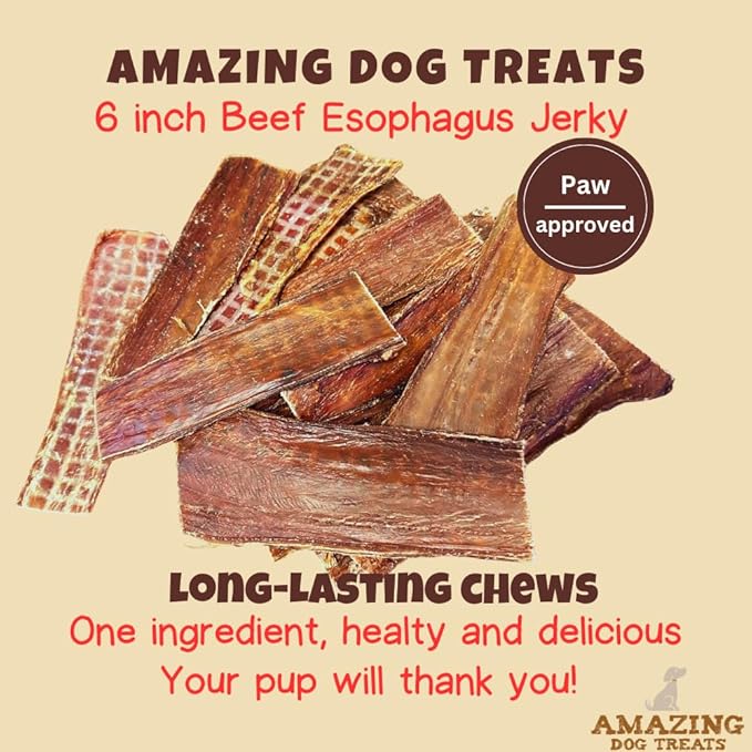 Amazing Dog Treats - Beef Esophagus Jerky for Dogs (5-6 Inch - 50 Pc/Pack) - Gullet Dog Chews