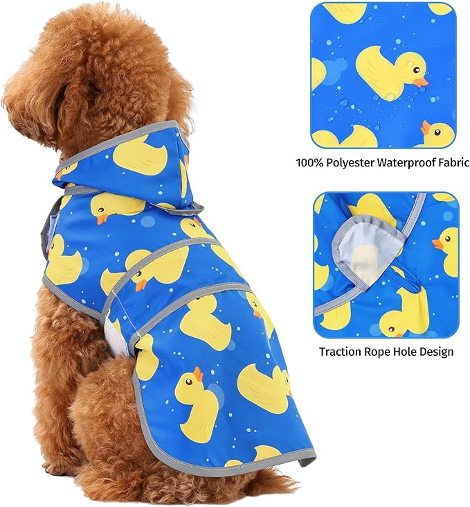 Dog Raincoat Hooded,Waterproof Rain Coat for Dogs with Adjustable Belly Strap,Reflective Strips, Lightweight Slicker Poncho Rain Jacket for Small Medium Large Dogs