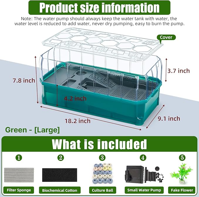 18.2×9.1×7.8'' Turtle Aquarium Turtle Tank with Filter-Rain Shower SPA Experience, Water Changes, and Ample Space for Activities-Suitable for Tortoises, Turtles, Hermit Crabs