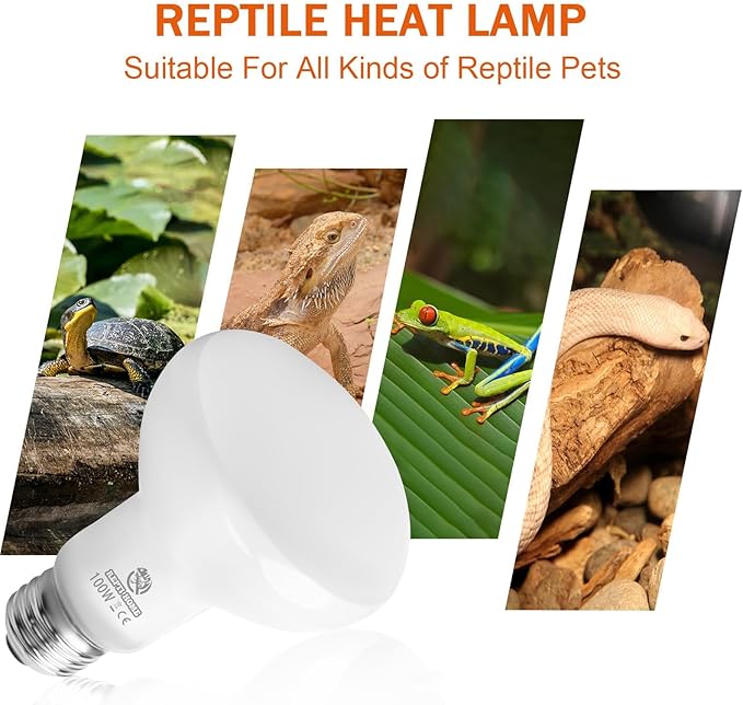 Reptile Heat Lamp 100W Combo Pack, Day and Night Basking Spot Bulb for Amphibian Includes Black Heat Lamp UVA Daylight Heating Light