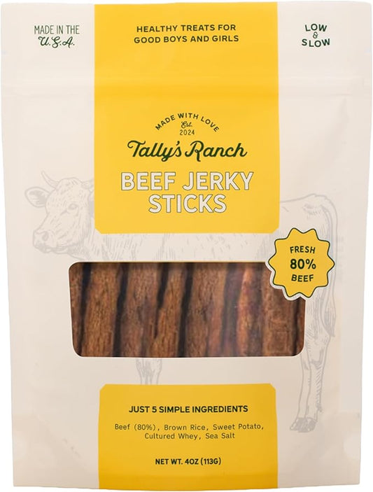Tally's Ranch 4oz Beef Jerky Dog Treats - All-Natural - 5 Simple Ingredients, No Added Sugar, High Protein - Made in The USA – Whole Food Ingredients