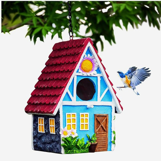 Garden Bird House for Outside Clearance Hanging Outdoors Country Cute Birdhouses for Wren Finchs Chickadee Hummingbird Tree Swallow Cage Kids Nature Lover Bluebird House(Red)
