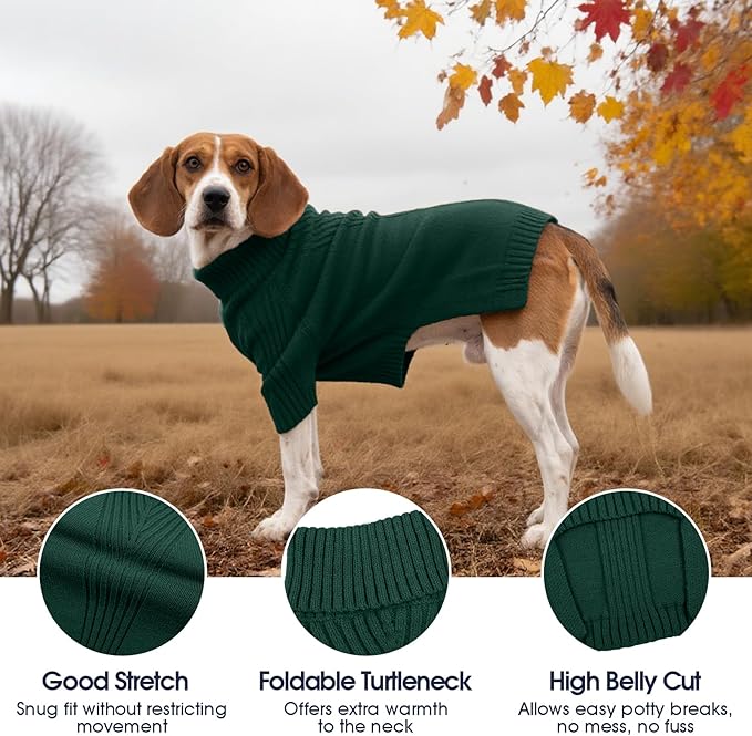 IECOii Extra Large Dog Sweater 4XL,Thermal Warm Dog Sweaters for Giant Breed Dogs,Turtleneck Knitted Knitwear for Pet Winter,Stretchy&Easy On Doggy Sweatshirt for Doberman,Great Dane(Green,XXXXL)