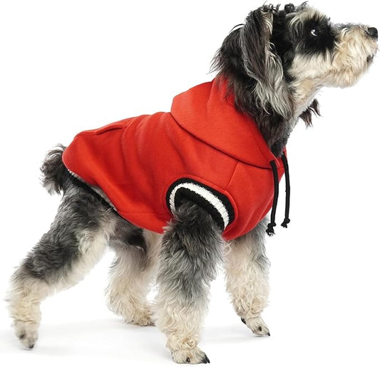FUAMEY Dog Hoodie,Winter Dog Fleece Sweaters Pet Warm Sweatshirt Pet Pullover Dog Clothes with Pocket Soft Warm Christmas Outfit Puppy Vest with Leash Hole for Small Medium Large Dogs Red XS
