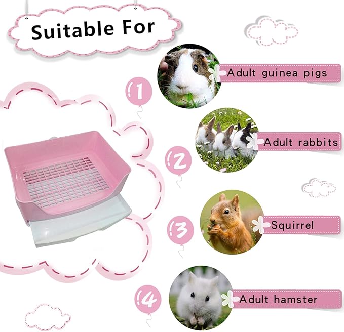 PINVNBY Large Rabbit Litter Box Corner Toilet Box Bigger Pan Pet Potty Trainer with Drawer for Adult Bunny Guinea Pig Chinchilla Ferret Galesaur Hedgehog Small Animals(Pink)