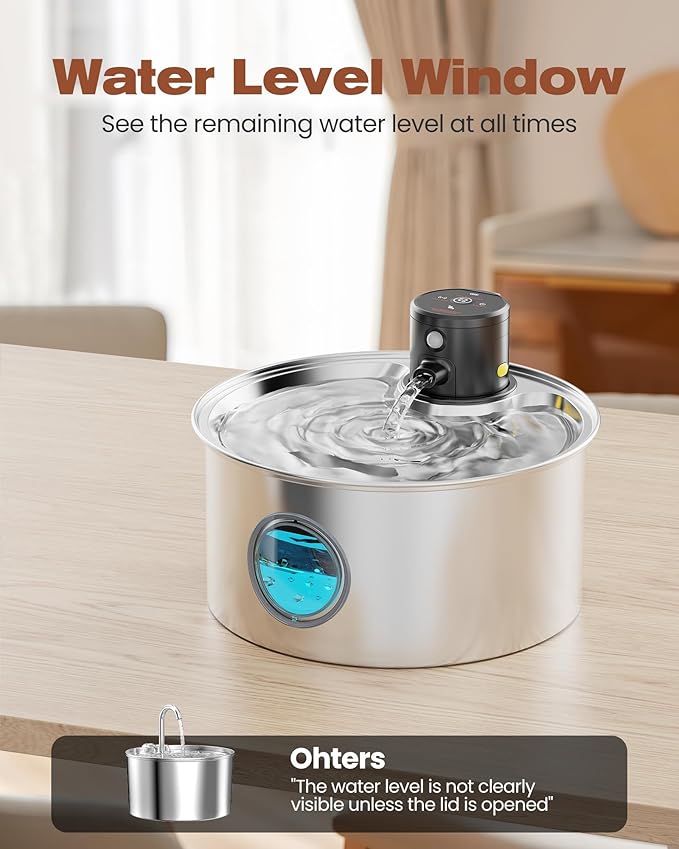 Cat Water Fountain Wireless Cordless: Cat Fountain Battery Operated - Stainless Steel Pet Water Fountain Rechargeable - 108oz/3.2L Automatic Cats Fountains for Drinking with Motion Sensor - Cats & Dog