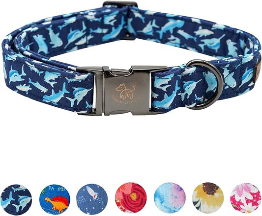 Elegant little tail Dog Collar, Blue Shark Pattern Pet Collar Durable Cute Dog Collars Male or Female Pet Gift Adjustable Dog Collar for X-Large Dogs