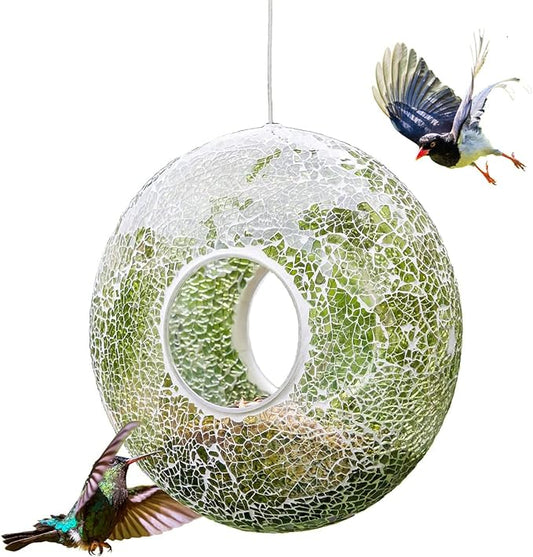 Fly Through Wild Bird Feeder Garden Hanging Bird Feeder Mosaic Circle for Outdoor Decoration,Green