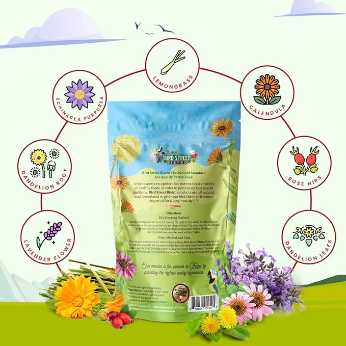Parrot Tea 3oz - Parakeet & Cockatiel Food Vitamin Substitute - Bird Health Supplies - Bird Food Topper