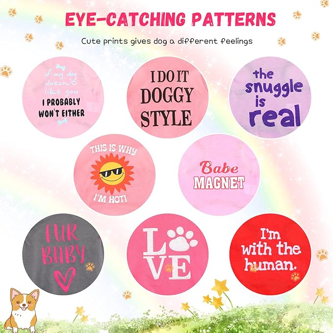 Reginary 8 Pieces Pet Shirts Summer Printed Puppy Dog Shirt Soft Pullover Cute Dog Sweatshirts Puppy Girl Female Clothes Outfits Small Doggie Cats, Size S