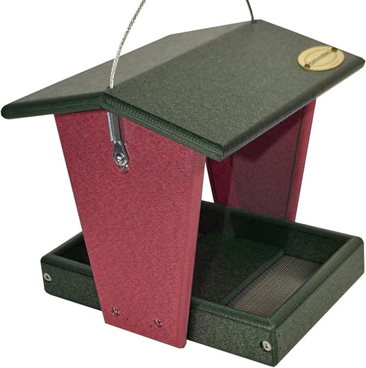 Plastic Hanging Hopper Bird Feeder, Small Bird Feeders for Outdoors, Suitable for Food Seed, Mealworm (Small, Turf Green & Cherry Wood)