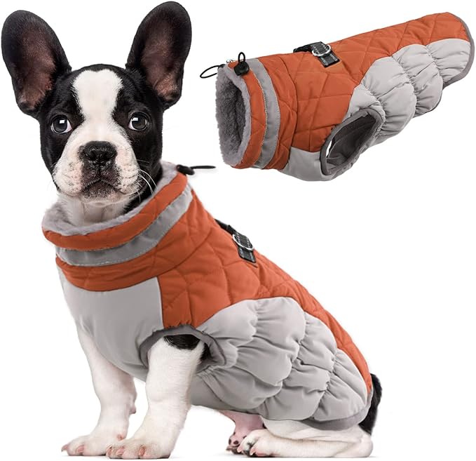 Lelepet Dog Coat Warm Dog Winter Coat Waterproof Dogs Jacket with Harness Built in Reflective Pet Fleece Vest Zip-Up Cold Weather Coats for Medium Dogs Turtleneck & Windproof Coats Dachshund Brown M