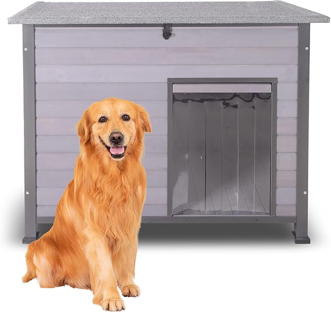 Dog House Outdoor with Prevent Chewing Iron Frame, Cat Houses Removable Floor and Open Roof for Dogs,Cats,Rabbits Animals