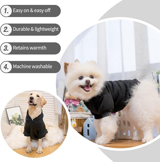 BINGPET Dog Hoodies - Fleece Lined Fall Dog Puppy Sweatshirt Soft Warm Sweater Winter Hooded Clothes for Small Medium Large Dogs & Cats