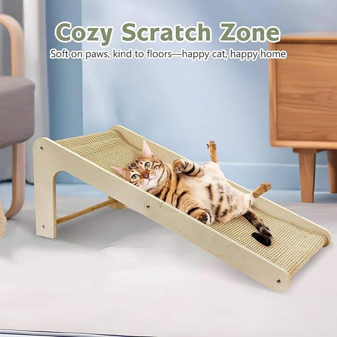 Fhiny Sisal Cat Scratcher Ramp with Replaceable Mat, 28" Large Vertical Cat Scratching Pad for Indoor Cats L Shape Sisal Cat Scratching Mat Scratch Board Climbing Wooden Frame Wall Furniture Protector