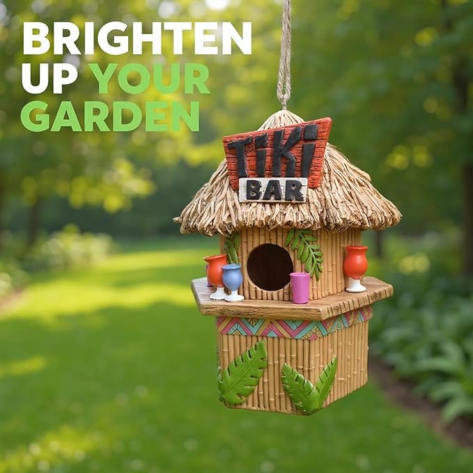 Spoontiques - Birdhouse - Garden Décor - Decorative Bird House for Yard and Garden Decoration - Hanging Novelty for Outdoor Patio - Tiki Bar Birdhouse