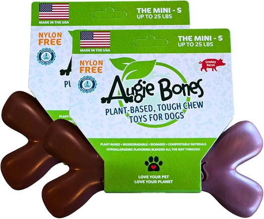 2-Pack Non-Toxic Dog Toys - Sustainable Bacon Flavored Dog Chew Toys for Aggressive Chewers - Plant-Based Bioplastic Pet Toys - Made in The USA (Mini)