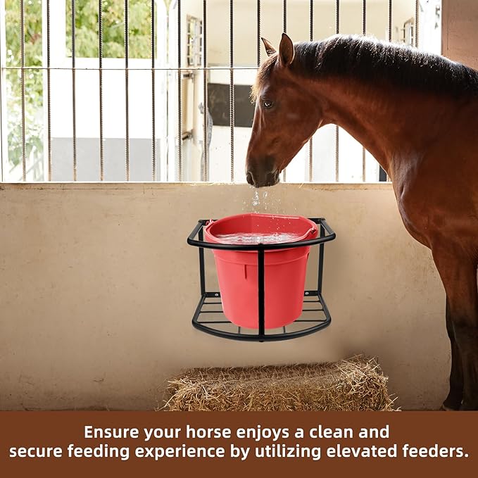 Bucket Holder for Horses Feed,5 Gallon Water and Feed Bucket Holder for Horses,Heavy Duty Metal Wall Mount Water Bucket and Pail Holder for Livestock in Stable (2)