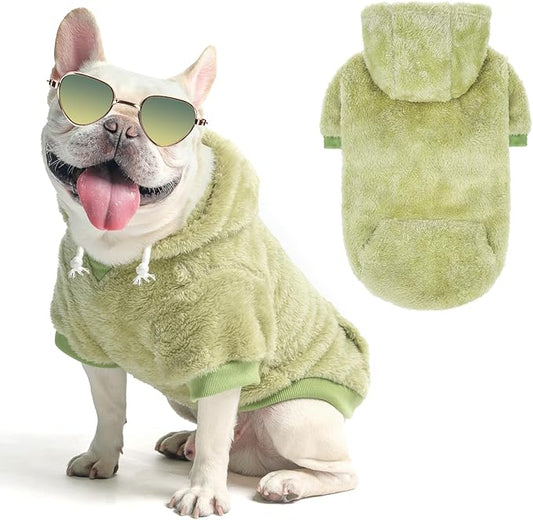 SCENEREAL Fleece Dog Sweater Hoodie for Small Medium Large Pets, Fuzzy Warm Sweatshirt With Pocket, Winter/Fall Clothes for Boys and Girls, Designer Cute Male/Female Apparel With Leash Hole