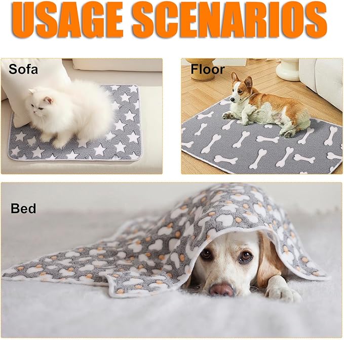3 Pack Cat and Dog Blanket Soft & Warm Fleece Flanne Pet Blanket, Great Pet Throw Sleep Mat for Puppy Cats Small, Medium & Large Dogs Cute Star/Love/Bone (Medium 30" x 20")