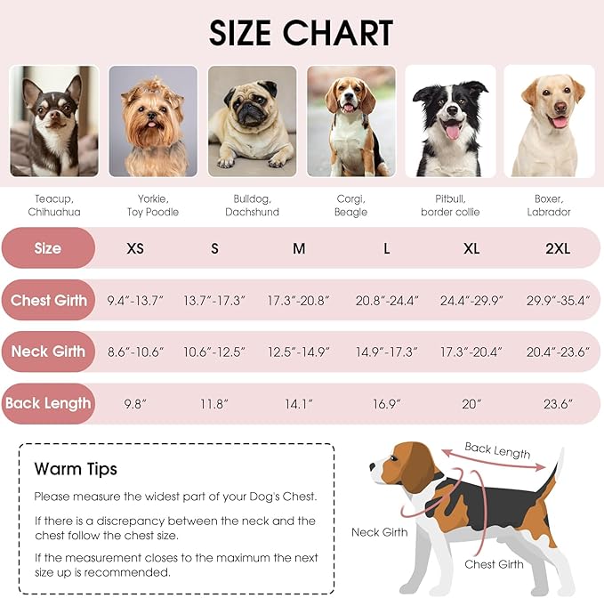 Queenmore Winter Coat, Fleece Puffer Down Vest, Cold Weather Pet Jacket, Waterproof Reflective Reversible Sweater Clothes for Small, Medium and Large Dogs (Light Pink, XL)