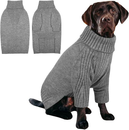 IECOii XXL Dog Sweater,Thermal Knit Big Dog Sweater with Sleeve,Pet Turtleneck Doggy Sweatshirt for Extra Large Dogs Boy Girl,Stretchy Large Dogs Cold Weather Outfit Pitbull Clothes,(Light Grey,XXL)