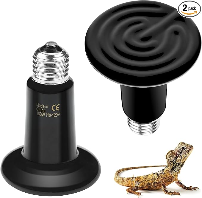 BN-LINK 150W Reptile Heat Lamp 2-Pack, Ceramic Heat Emitter Bulbs, No Light Heat Lamp for Reptiles, Chickens, Lizard, Turtle, Snake