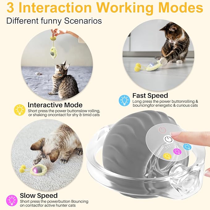 Interactive Cat Toys for Indoor Cats, Automatic Motion Cat Toy in Pouch Fast Rolling Ball in Play Mat Hide and Seek Mouse Catching Game with Chirping Stimulation,Led Light,Auto On/Off(Pink)