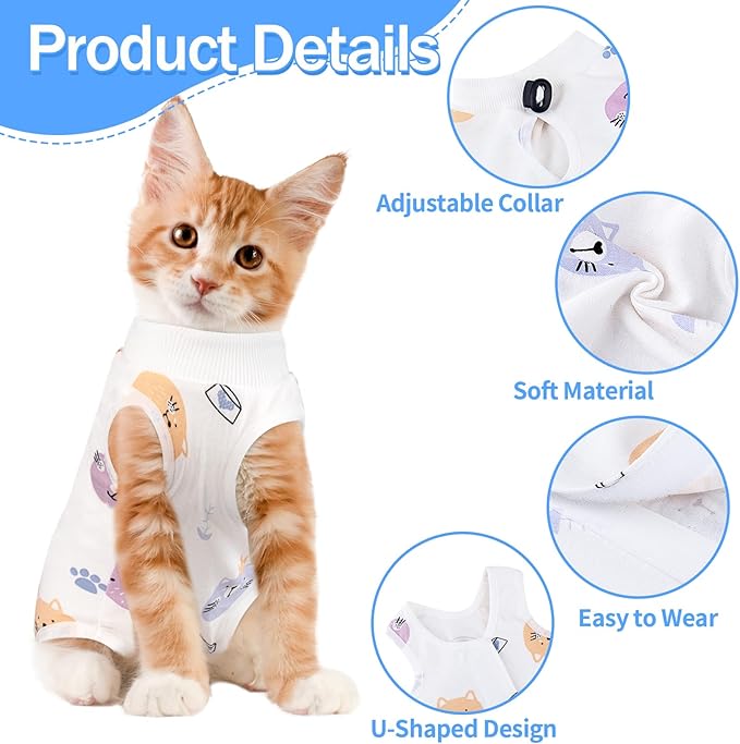 Coppthinktu Cat Recovery Suit Female, Breathable Cat Onesie After Surgery Female for Abdominal Wounds or Skin Diseases, Surgery Recovery Suit Kitten Onesie After Spay Wear Anti Licking (White M)