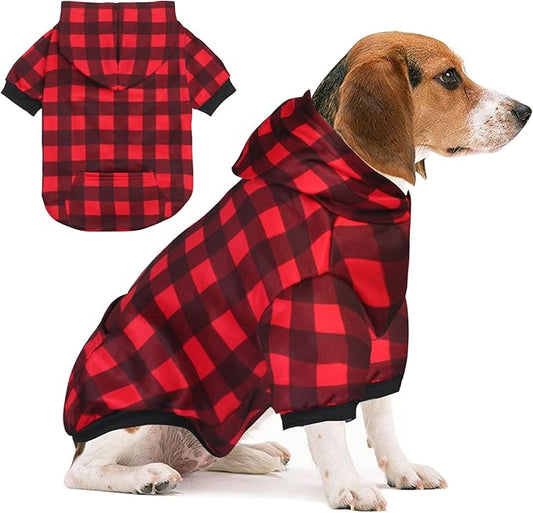GreenJoy Plaid Dog Sweaters Hoodies Sweatshirts for Dogs Cats, Warm and Soft Cold Weater Coats for Christmas (Red, Medium)