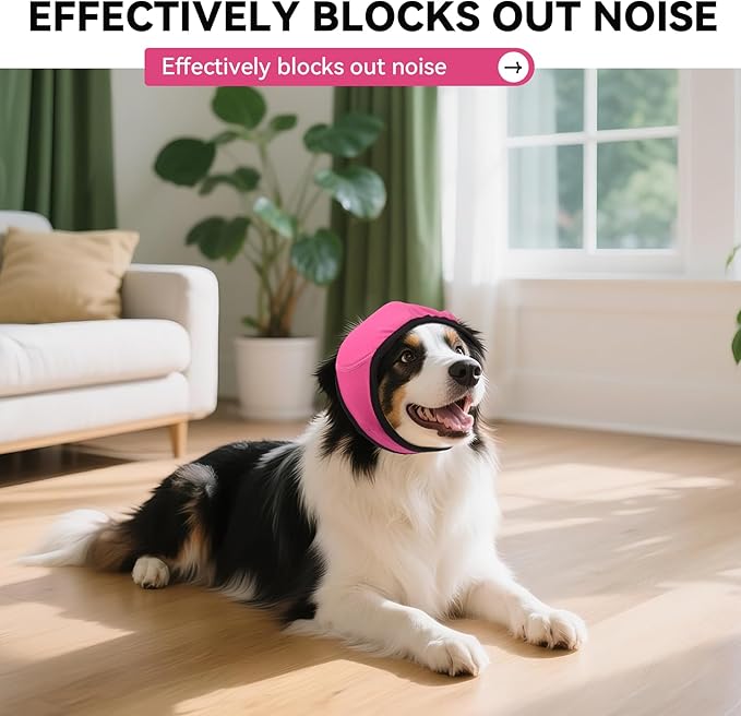 Dog Ear Covers for Bath, Dog Ear Muffs Noise Protection, Elastic Waterproof Ear Protector with Calming Hoodie Design for Fireworks, Vet Visits, Grooming (Rose, Small)
