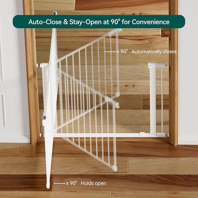 BABELIO Baby Gate for Doorways and Stairs, 26-31" Pet Gate with Wide Walk Thru Door and Lock Indicator, No Drill Pressure Mounted Safety Gate with Double Lock and Self-Closing, White