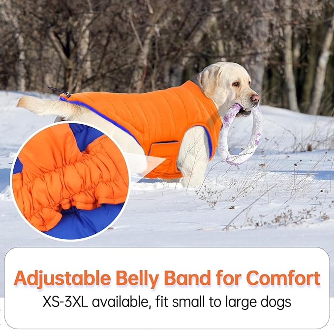 Lelepet Reversible Dog Jacket Warm Dog Winter Coat Ultra Lightweight Windproof Padded Vest for Small Medium Large Dogs Coats with Hook & Loop Leash Hole, Non-Shedding, Easy on/Off, Orange, XXXL