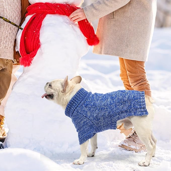 KOOLTAIL Thermal Knitted Dog Sweater for Small Medium Large Dogs, Turtleneck Cable Knit Doggy Winter Coat Warm Clothes Sweatshirt Outfits for Cold Weather,Pullover Pet Jumper for Puppy Cats Blue XL