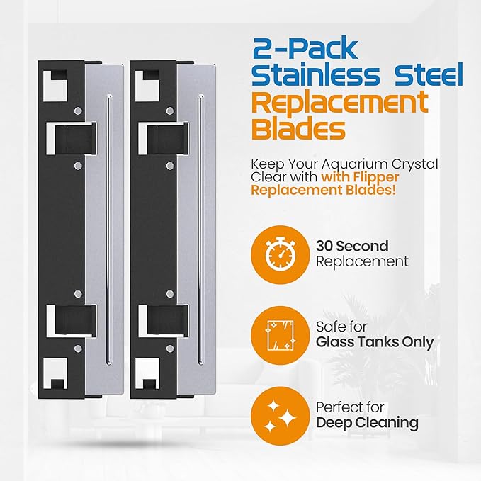 FL!PPER Flipper Max Aquarium Algae Remover for Fish Tank Cleaner Replacement Blades, Pack of 2 - Glass Scraper Blades for Cleaning Kits - Water Cleaning Accessory