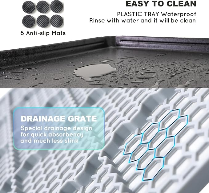 Dog Grass Pad with Tray Large 34’’×23’’, Ultra-Absorbent Artificial Grass Pad for Dogs Potty Grass Hemmed Edge for Indoor Potty Training, Reusable Dogs Pee Pads, Dog Litter Box for Balcony