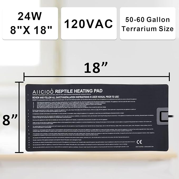 Aiicioo Under Tank Heater Thermostat - Reptile Heating Pad with Temperature Control Reptile Heat Mat for Combo Set for Hermit Crab Lizard Terrarium 24W