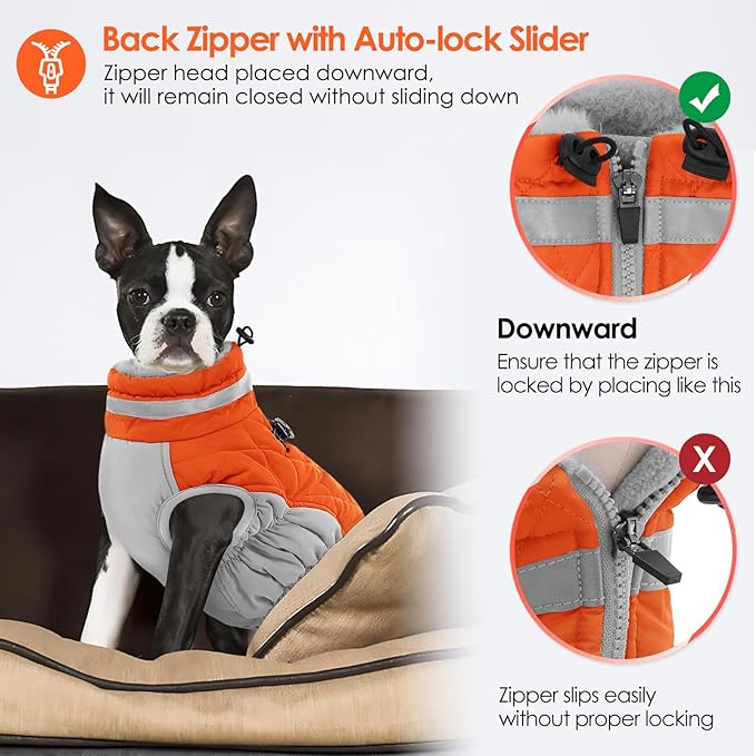 AOFITEE Dog Coat, Warm Dog Winter Coat for Large Dogs, Reflective Turtleneck Dogs Jacket with Harness Built in, Waterproof Windproof Pet Puffer Jacket Fleece Vest for Cold Weather, Orange XXXL
