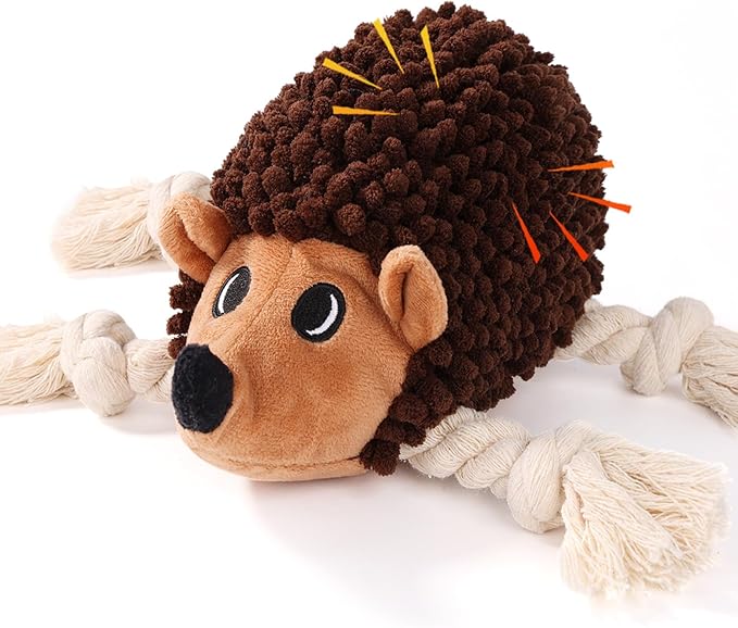 Dog Squeaky Toys for Dogs - Hedgehog Mop Plush Interactive Rope Toy, Durable Chew Toy with Squeaker and Crinkle for Small to Large Dogs, Tug of War Pet Toy for Puppies & Aggressive Chewers