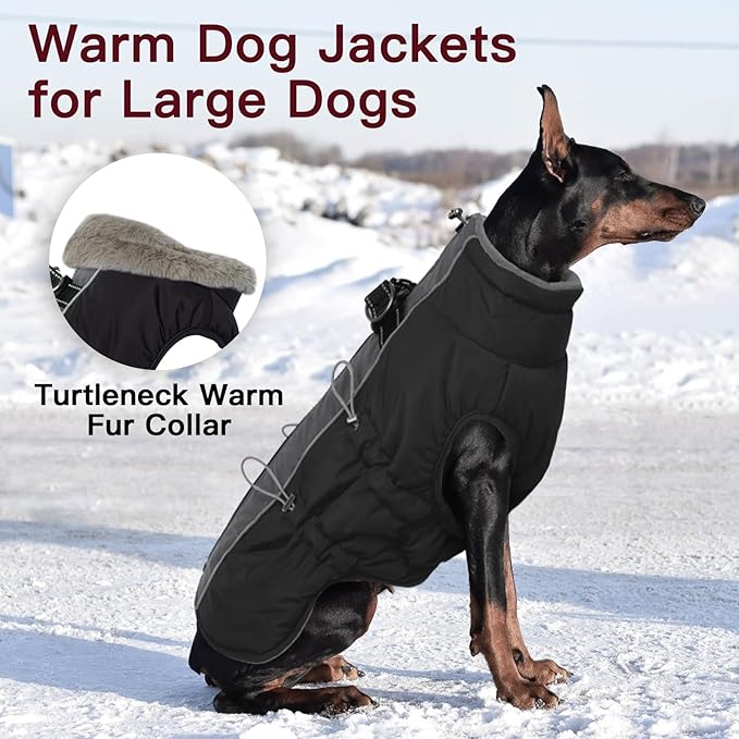 Small Dog Coat Dog Winter Jacket Warm Zip Up Snowsuit Dog Harness Vest Reflective Water-Resistant Dog Coat Dog Snow Jacket for Small Dogs Yorkie, Toy Poodle, Black