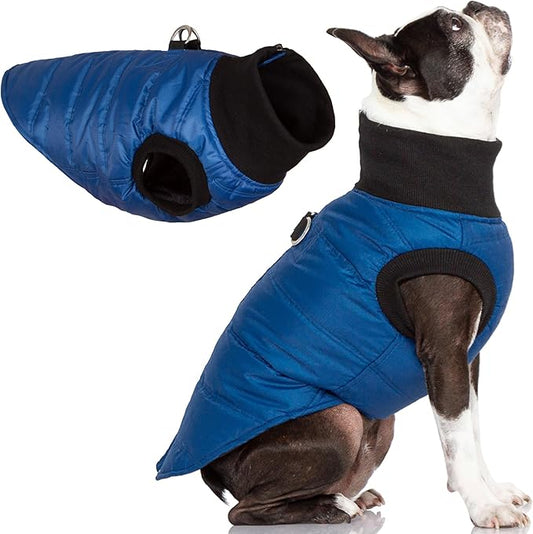 Gooby G21 Bomber Dog Jacket - Blue, Small - Waterproof Zip Up Dog Jacket with Dual D Ring Leash Warm Windproof for Small to Medium Dogs