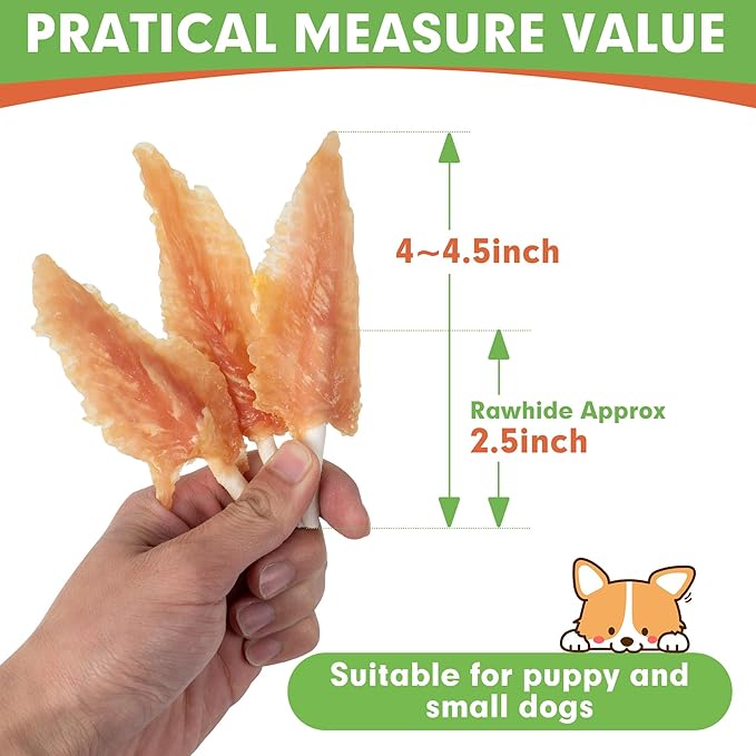 MON2SUN Dog Rawhide Twist 4-4.5 Inch Chicken Wrapped Rawhide Sticks for Puppy and Small Dogs, Promotes Dental Health Treats (10.08 Ounce -Pack of 1)