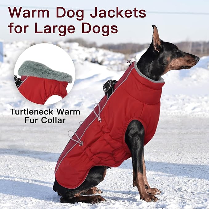 Dog Coat - XS, Warm Zip Up Snowsuit Dog Harness Vest, Reflective Water-Resistant, Red