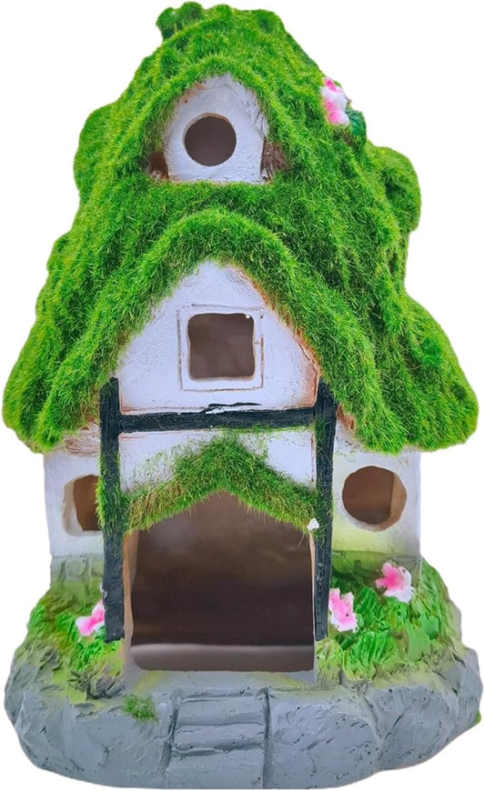 M2cbridge Aquarium Decorations Fish Hideout House Betta Cave with Green Lifelike Moss (Garden Shed)