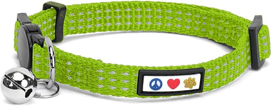Pawtitas Reflective Cat Collar with Safety Buckle and Removable Bell Cat Collar Kitten Collar Green Cat Collar One Size